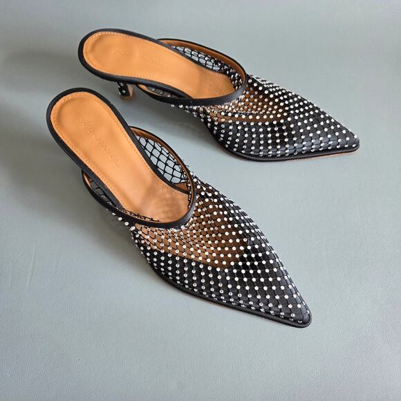 NWOB Kachorovska ALEXA Black Mesh Mules Embellished with Crystals Sz EU 38 US 8 - Picture 1 of 16